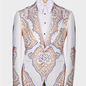 Mens White Textured Pattern Blend Tuxedo Jacket